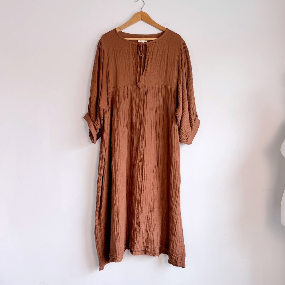 Daughters of India Kyra Midi Dress 3XL Gauze Cotton Boho Rust Brown